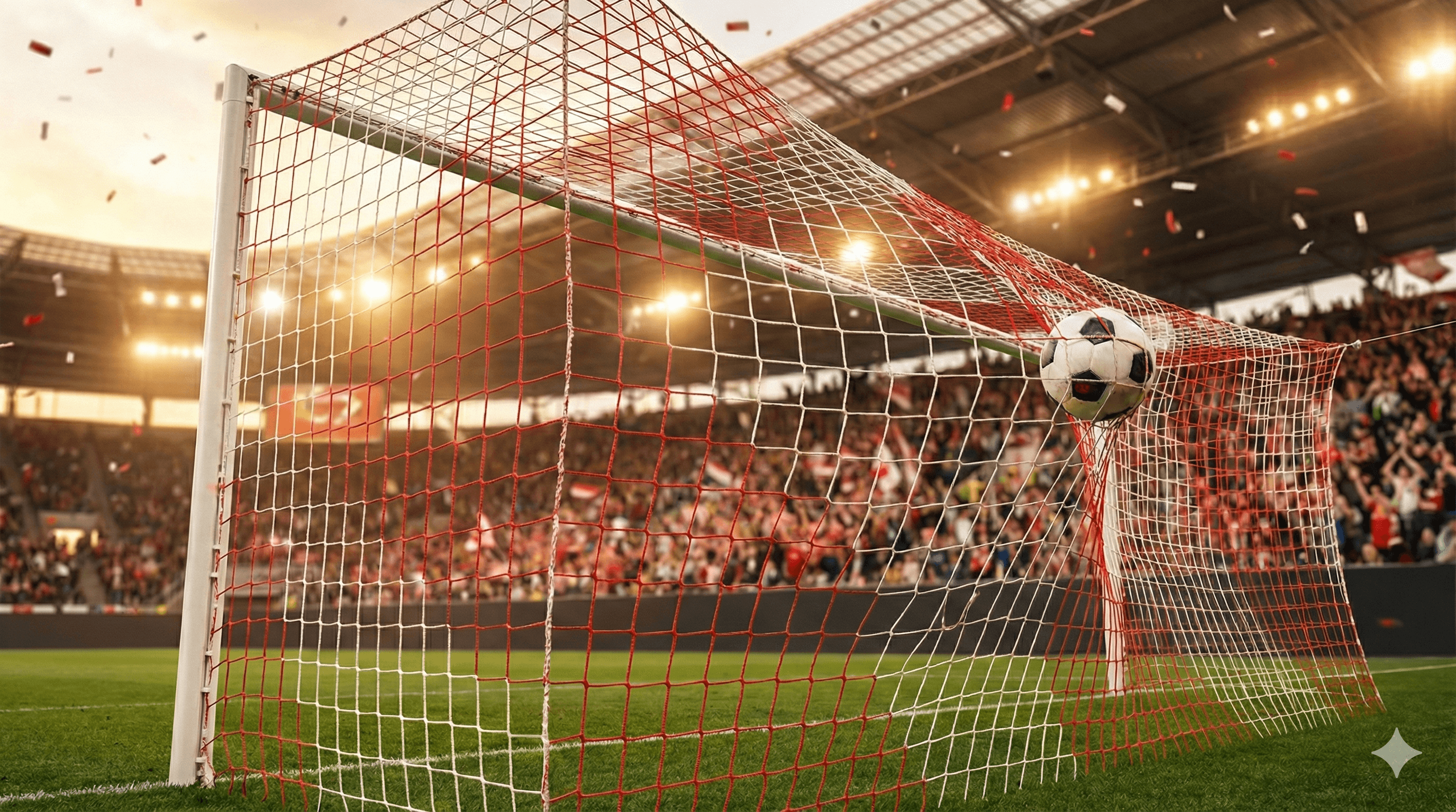 Bundesliga-Fußballtor auf einem Profi-Stadion