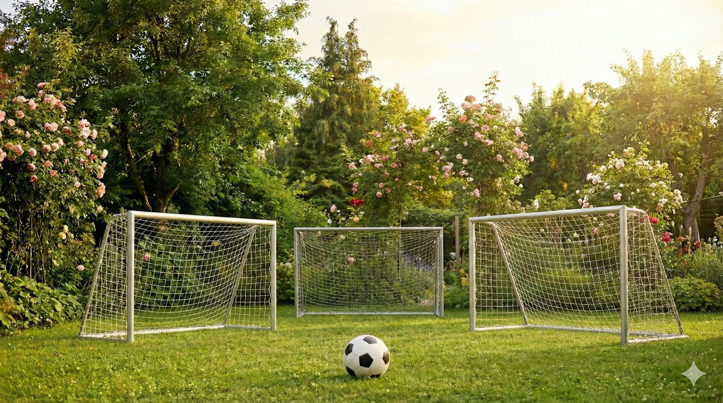 Garten-Fußballtore im grünen Garten