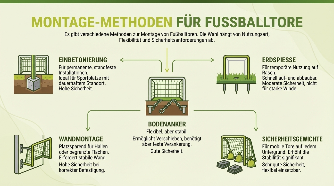 Fußballtor Montage - Übersicht der verschiedenen Montage-Methoden